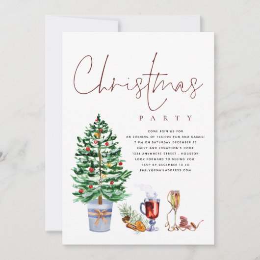 Festive Tree Drinken Script-kerstfeest Kaart (Voorkant)