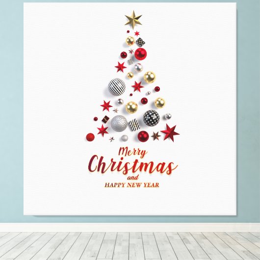 “Festive Tree in Snow” Canvas Afdruk (Insitu (Houten vloer))