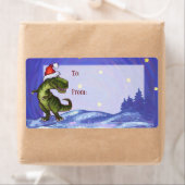 Festive Trex in Santa Hat-kerstcadeaulabels Etiket (Insitu)