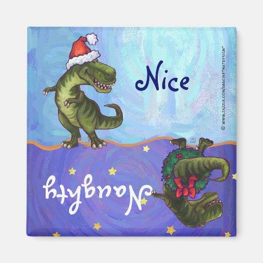 Festive TRex Naughty Nice Dishwasher Magnet Magneet (Voorkant)