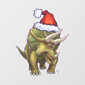 Festive Triceratops kerstvensterkoeling Raamsticker (Vel)