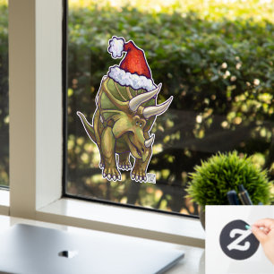 Festive Triceratops kerstvensterkoeling Raamsticker