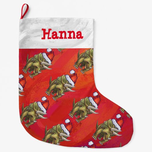 Festive Triceratops Pattern Kerstmis Grote Kerstsok (Voorkant)