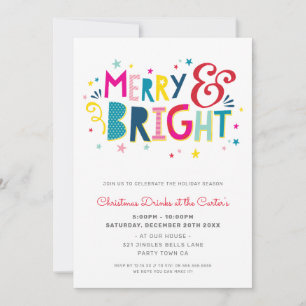 Festive-typografie MERRY & BRIGHT CHRISTMAS PARTY Feestdagenkaart