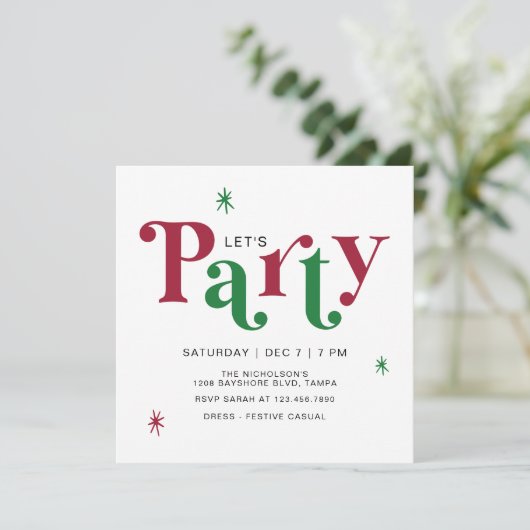 Festive Typography Let's Party Fun Holiday Kaart (Staand voorkant)
