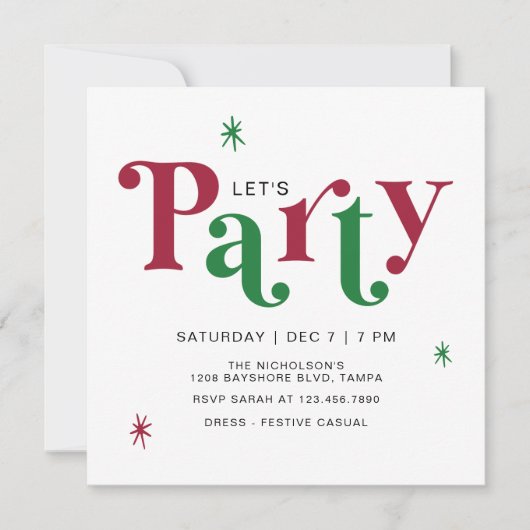 Festive Typography Let's Party Fun Holiday Kaart (Voorkant)