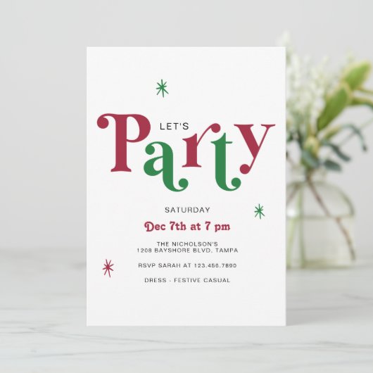 Festive Typography Let's Party Whimsical Holiday Kaart (Staand voorkant)