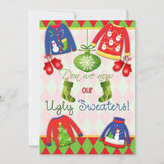 Festive Ugly kerstSweater Party Invitation Kaart (Voorkant)