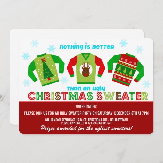 Festive Ugly KerstSweaters Party Invitation Kaart (Voorkant / Achterkant)