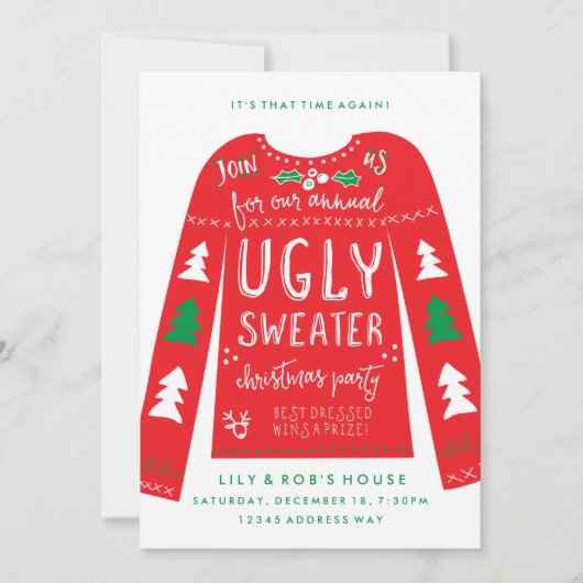 Festive Ugly Sweater Kerstparty Uitnodigingen (Voorkant)
