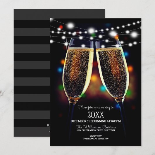 Festive Uitnodiging Eve-partij nieuwjaar (Voorkant / Achterkant)
