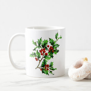 Festive Victoriaans kerstkerst Holly Berries Koffiemok
