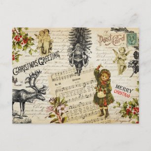 Festive Victoriaans kerstmeisje en Holly Briefkaart