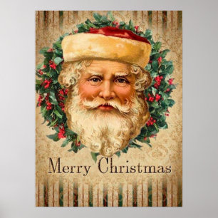festive vintage Christmas Santa Holiday Poster