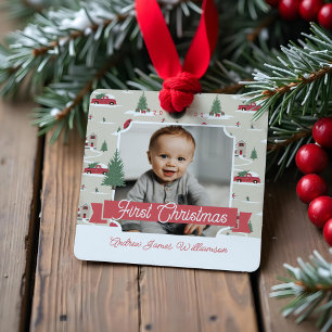 Festive Vintage-kerstboom Boerderij Foto-keramiek Metalen Ornament