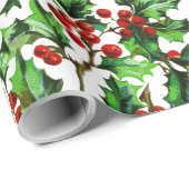 Festive Vintage-kerstrood Holly Berries Cadeaupapier (Rol Hoek)