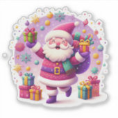 Festive Violet Christmas Sticker With Joyful Santa (Devant)