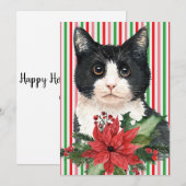 Festive Waterverf Cat Holiday Kaart (Voorkant / Achterkant)