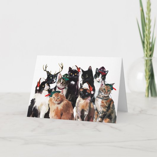 Festive Waterverf Cats Clowder Prettige feestdagen (Voorkant)