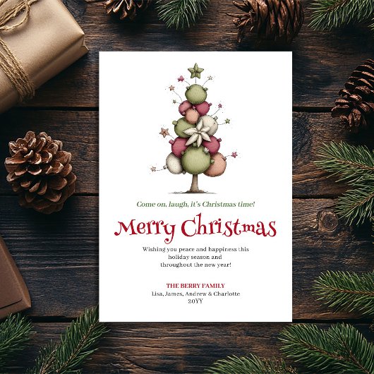 Festive whimsical Christmas tree greeting card Feestdagenkaart