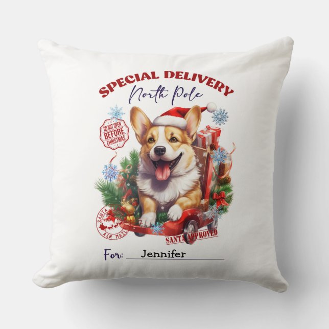 Festive Whimsical Corgi Christmas Throw Pillow Kussen (Voorkant)
