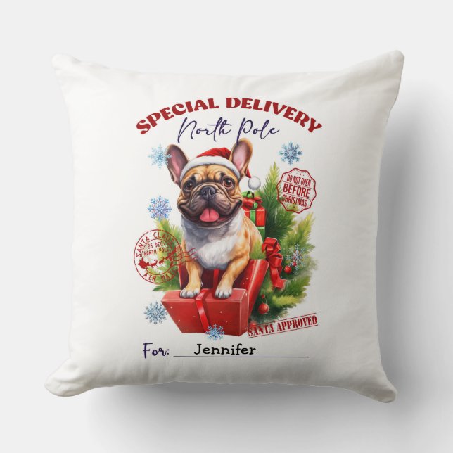 Festive Whimsical Pug Christmas Throw Pillow Kussen (Voorkant)