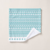 Festive White/Aqua Kerstmis Iconic Pattern Bad Handdoek (Wasdoekje)