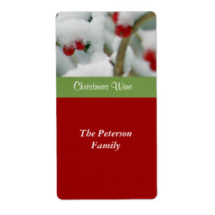 Festive Wine Label-Red Berries in sneeuw Etiket