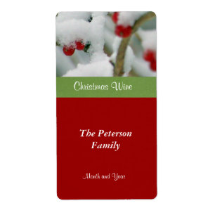 Festive Wine Label-Red Berries in sneeuw Etiket