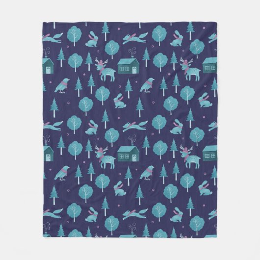 Festive Winter Animals Fleece Deken (Voorkant)