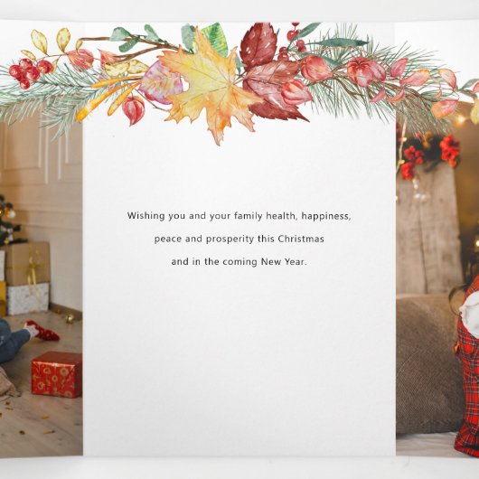 Festive Winter Botanical Calligraphy Photo Drieluik Kaart (Binnenkant midden)