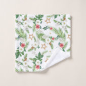 Festive Winter Botanicals helemaal over druk Bad Handdoek (Wasdoekje)
