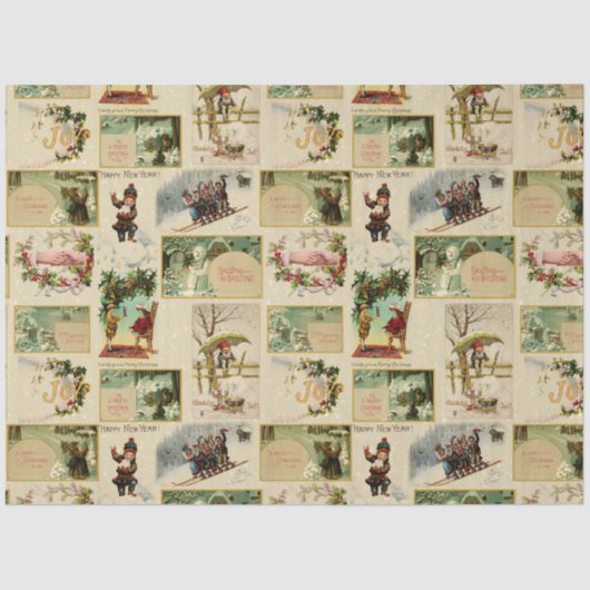 Festive  Winter Kerstmis Ephemera Collage Tissuepapier (Voorkant)