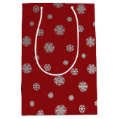 Festive Winter Silver Red Snowflakes Holiday Medium Cadeauzakje (Voorkant)