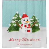 Festive Winter Snowman & Custom Name Kerstmis Douchegordijn (Voorkant)