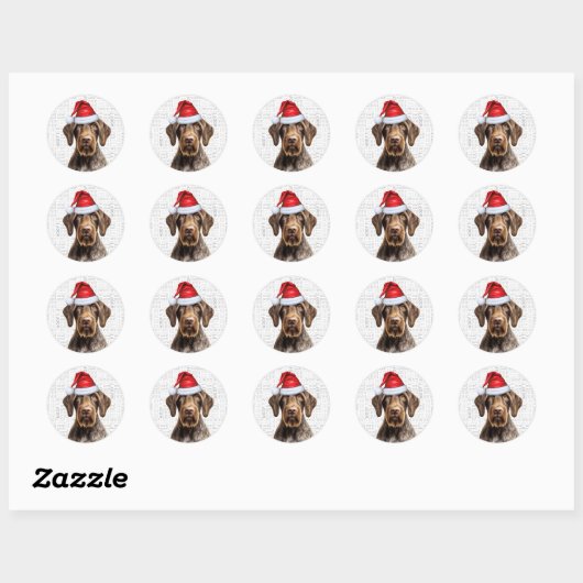 Festive Wirehaired Pointer Woof Word Art Christmas Ronde Sticker (Vel)
