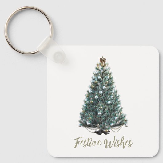 Festive Wishes. Christmas tree design Sleutelhanger (Voorkant)