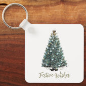 Festive Wishes. Christmas tree design Sleutelhanger (Voorkant)