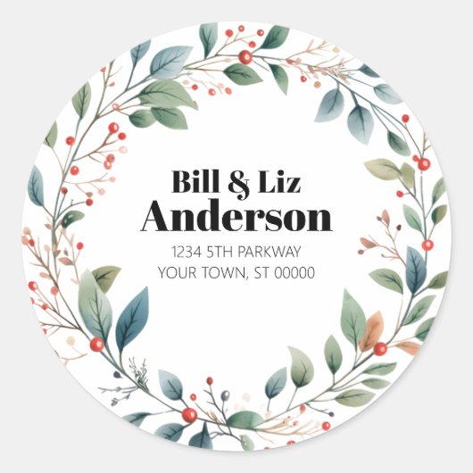 Festive Wreath Leaves Berries Sticker (Voorkant)