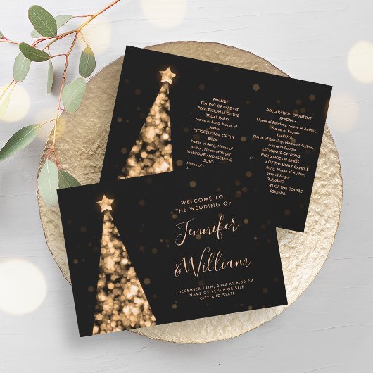Festive Xmas Tree Gold Wedding Programme