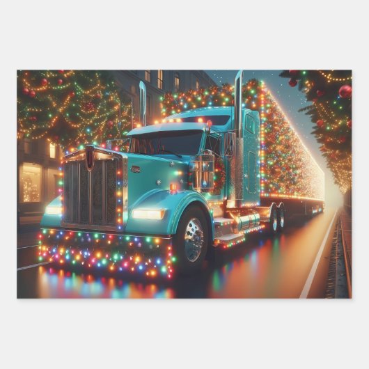 Festlicher Weihnachts-LKW mit Lichtern Inpakpapier Vel (Voorkant 2)