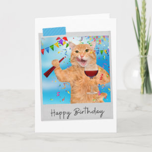 Fête Animal Ginger Chat Drôle Anniversaire Carte