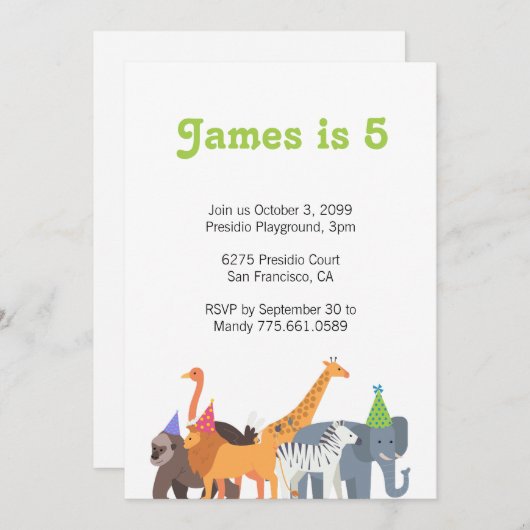 Fête Animale Anniversaire Invitation de fête (Devant / Derrière)