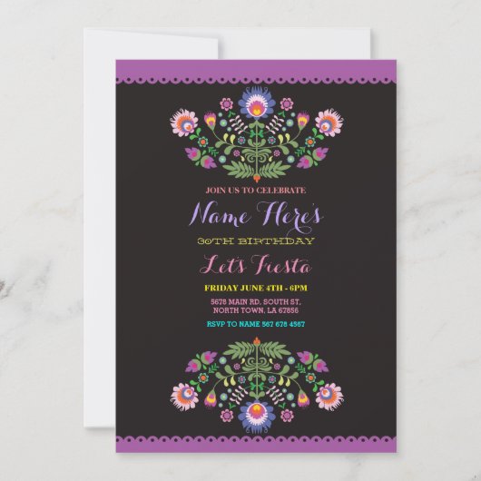 Fête Anniversaire Floral Invitation mexicaine (Devant)