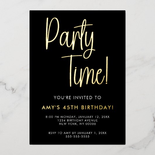 Fête Anniversaire Gold Foil Invitation (Recto)