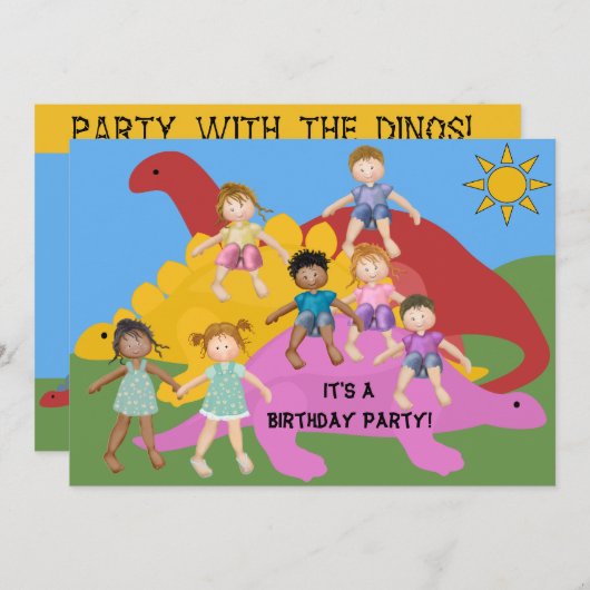 Fête Avec Invitation Pour L'Anniversaire Des Dinos (Devant / Derrière)