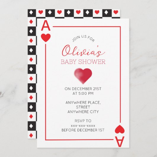 Fête bébé carte à jouer coeurs (Devant / Derrière)