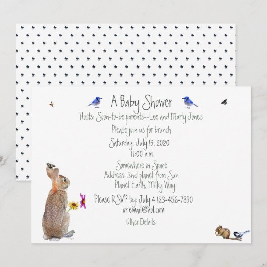 Fête bébé lapin fantaisiste : invitations (Devant / Derrière)