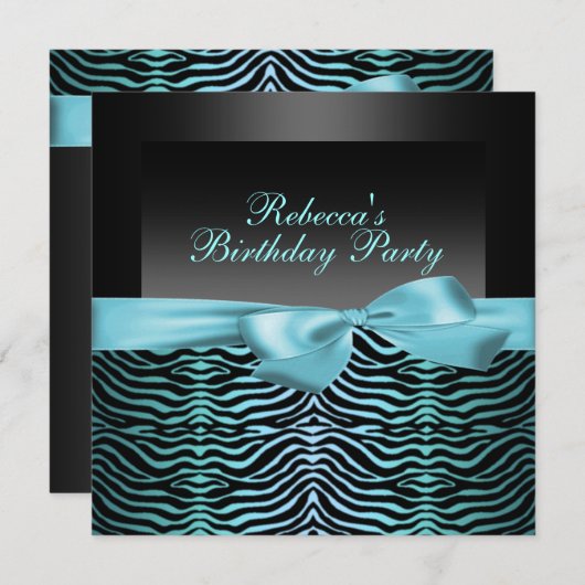 Fête Black & Blue Zebra Invitation Anniversaire (Devant / Derrière)