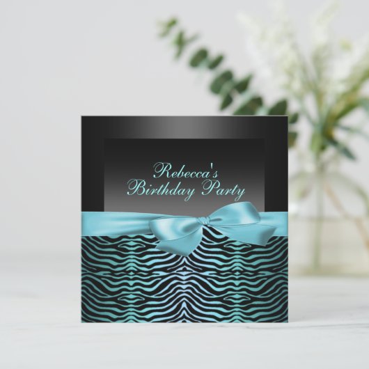 Fête Black & Blue Zebra Invitation Anniversaire (Debout devant)